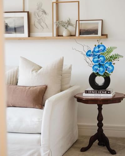 Briful Blue Orchid Fake Flowers with Black Vase, 16.1'' Artificial Orchid Silk Flowers Faux Orchid Arrangement for Home Office Room Table Centerpiece Modern Decoration - color: Blue Flowers Black Vase
