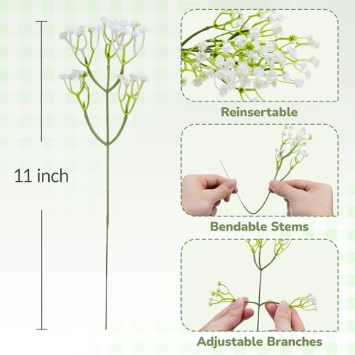 Imncya 120 Pcs Babys Breath Artificial Flowers, Babies Breath Faux Bulk Greenery, Real Touch White Gypsophila Fake Flower for Outdoors, Wedding Bouquets, Party, Home and Garden Decoration