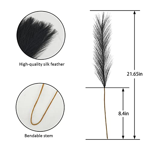 obbsie 50pcs Faux Black Pampas Grass, 21.6" Short Artificial Pompous Grass Floral Fake Pompas Grass Branches Vase Filler Flower Arrangement for Home Halloween Decor - color: Black, size: 50 PCS