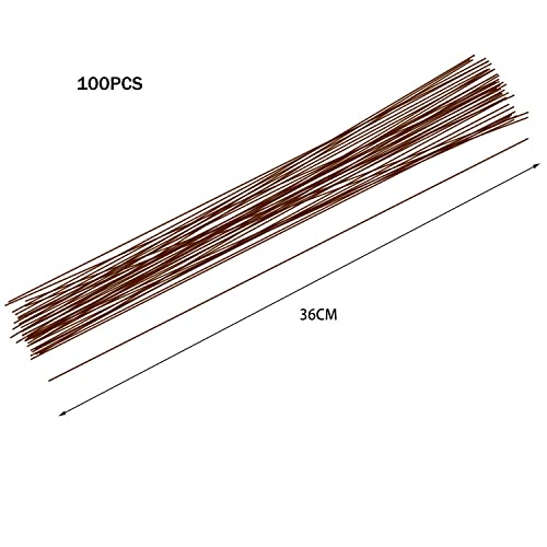 Floral Wire 26 Gauge, 100 Pcs Brown Florist Wire - 14 Inch for Crafts, Bouquet Stem Wrapping, Wreath Making, Flower Arrangement Supplies - color: Brown