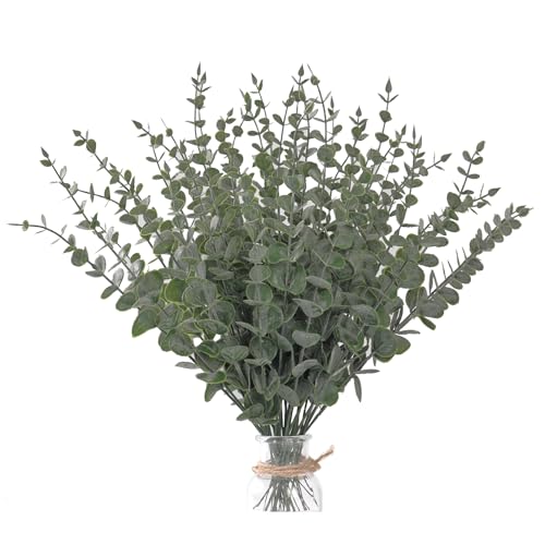 Fake Plants, 100Pcs Eucalyptus Stems Artificial Flowers, Fake Eucalyptus Leaves Stems, Plastic Grey Green Touch Leaf Branches for Home Office Flowers Bouquet Centerpiece Wedding Decoration - color: Grey Green, size: 100 Pcs