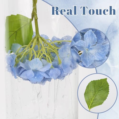 IPOPU 6pcs Real Touch Hydrangea Artificial Flowers Faux Blue Hydrangeas 12" Realistic Latex Flowers with Stems for Wedding Centerpieces Bouquets DIY Floral Home Decoration(Blue) - color: Baby Blue
