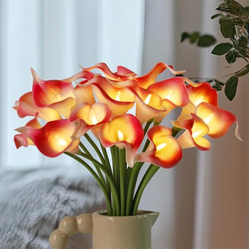20pcs Lighted Artificial Calla Lily Bouquet Lamp Faux Floarl Night Light Real Touch Flower Night Lamp LED Calla Lily lighted Artificial Flower for Holiday Gifts Home Kitchen Decor(Pink, No Vase) - color: Pink