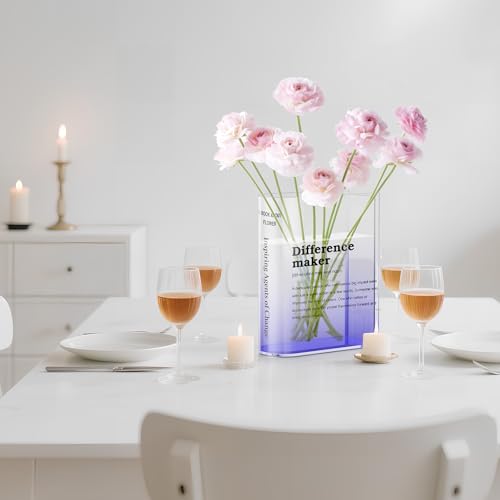 BuyCard Clear Acrylic Book Vase for Flowers, Transparent Flower Vase for Home Decor, Simplicity Bookshelf Decor, Unique Stuff for Book Lovers, Difference Maker, Gift to Motivate (Purple) - color: Gradient Purple
