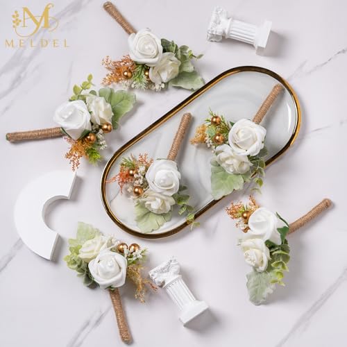 6Pcs White Artificial Foam Rose Boutonnieres for Men Wedding Prom | White Fake Foam Rose for Wedding Prom Groom Groomsmen Party Suit Decoration Homecoming Graduation - color: White Style B