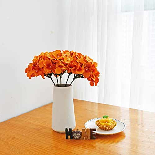 ONLY ART Orange Silk Hydrangea Flower Heads 10 Pcs with Removable Stems 12.5" Faux Flowers for Home, Wedding & Event Décor