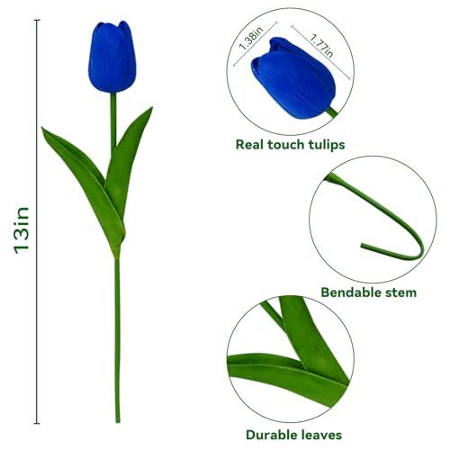 20pcs Blue Tulips Flowers Fake Tulips Artificial Flowers 13 Inch for Mother's Day Easter Gifts in Home Kitchen Wedding Dining Table Decorations - color: Blue