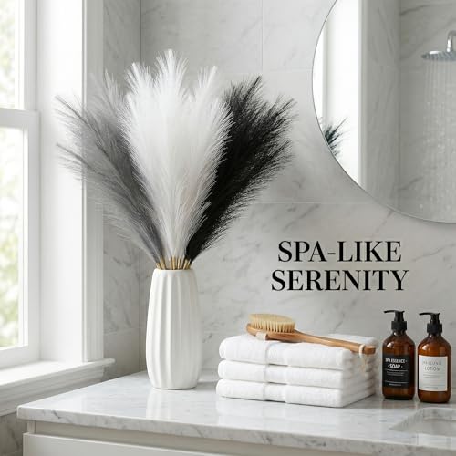 30Pcs Artificial Pampas Grass Decor - 21.7" Fluffy Black White Grey Faux Flowers for Vase, No Shed Boho Room Decor, Wedding Table Centerpieces & Photography Props - size: Black White Grey