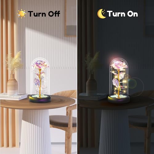 Otlonpe Mothers Day Flowers Gifts for Mom from Daughter Son, Preserved Forever Glass Light Up Rose Gifts for Grandma Wife Women Girlfriend Sister, Gift for Teacher Appreciation Graduation (Colorful) - color: Colorful