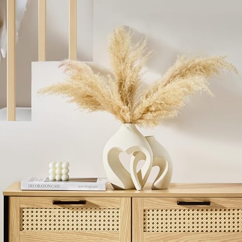 Zormon White Vases for Decor, Heart Shaped Ceramic Vase Set of 2, Nordic Heart Shaped Vases, Minimalist Decorative Vase for Table Centerpiece Wedding Dining Living Room Office House Decoration - color: Pearl White