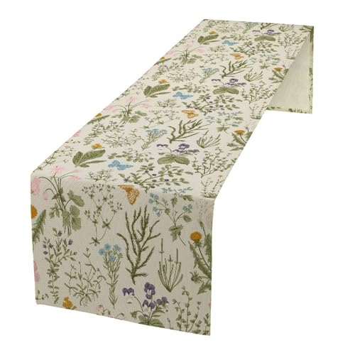 Wildflowers Floral Spring Table Runner, Seasonal Summer Butterfly Kitchen Dining Table Decoration for Home Party Dining Kitchen 13x36in - color: Flower-12, size: 13x36in
