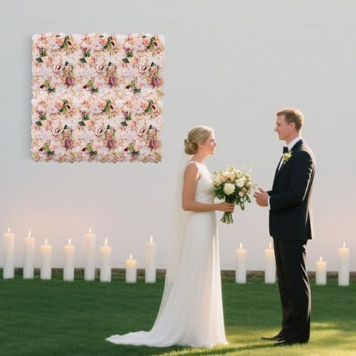 Pink Yellow Flower Wall Panels, Artificial Peony Rose Backdrop, 6Pcs 3D Silk Floral Panels for Wedding Decor, Party Background, Home Wall Decoration (40x60cm) - color: Pink, Yellow