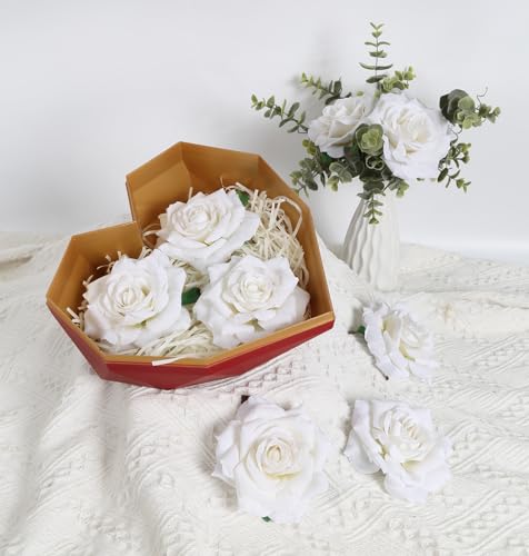 Silk Roses - 16pcs White Large Fake Roses - Wedding Bouquet, Home Decorations - color: 4.3" White