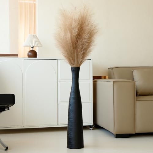 Ceramic Tall Floor Vase, 29" Tall Terracotta Large Decorative Vases for Rustic Modern Boho Home Decor, Living Room Decoration, Big Standing Vase for Pampas Grass, Flowers, Dried Flowers - color: Black