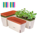 VIVOSUN Self-Watering Planters, 4-Pack 10.5 Inch Compact Rectangular Window Herb Planter Box with 10 PCS Plant Labels, Plant Container for Basil, Flowers, Succulents, Indoor & Outdoor - size: 4