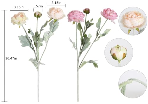 IPOPU Artificial Peonies 6pcs Ranunculus Silk Flowers 18Heads Pink Flowers Combo Champagne Fake Flowers 20.47" Faux Floral Arrangements Wedding Decorations for Home Kitchen (Champagne&Pink) - color: Champagne Pink