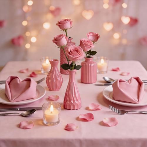 UPBUD Baby Pink Glass Bud Vases Set of 12, Mini Flower Vase for Centerpieces, Small Vases in Bulk for Wedding Decoration, Vintage Vase for Baby Shower Centerpieces, Home Décor - color: Baby Pink, size: 12pcs