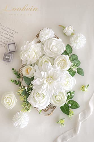 Lookein Artificial Flowers for DIY Wedding Decoration Bridal Bouquet Table Centerpieces Flower Garland Wreaths Aisle Arch Flower Decoration Home Decor, Vibrant Ivory - color: Vibrant Ivory