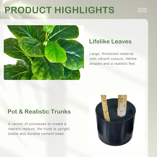 VECELO Artificial Fiddle Leaf Fig Tree 4FT(51in), Tall Fake Floor Plants with Realistic Leaves and Branches in Plastic Pot for Indoor Outdoor Living Room Home Decor - color: Fiddle Leaf Fig Tree(4ft)