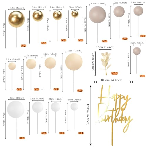 Rsstarxi Boho Cake Decoration with Gold Balloon Balls Bohemian Happy Birthday Cake Pick for Wedding Birthday Christenings Party DIY Cake Decorations Supplies - color: Design 19