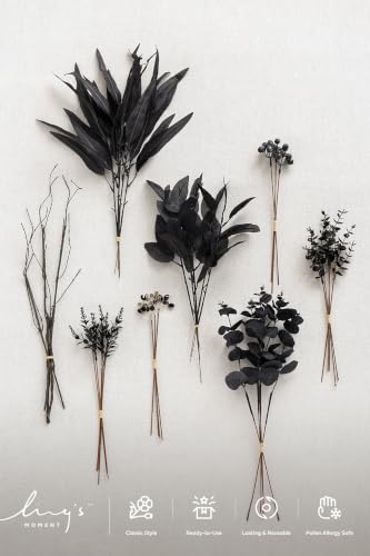 Ling's moment Artificial Greenery Stems Box Set, 36pcs with 8 Kinds of Faux Flowers Picks for DIY Bridal Bouquets Wedding Floral Arrangement Table Centerpieces, Black - color: Blk-black