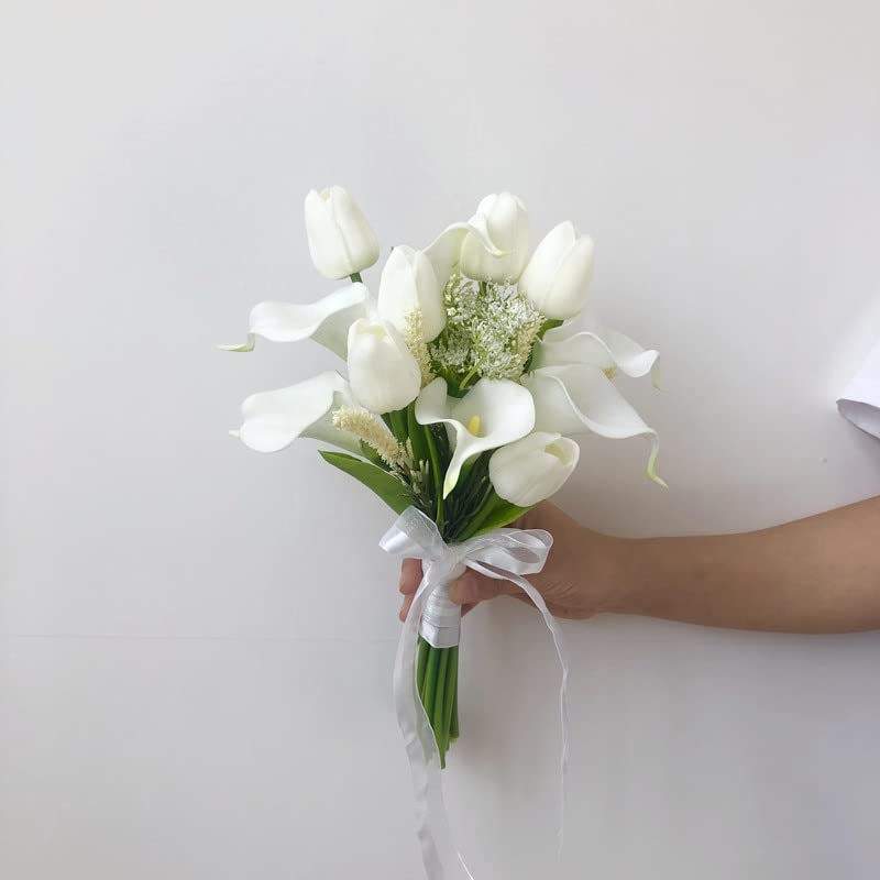 White Small Bunch of Tulip with Lily Artificial Bridal Bouquets for Bridesmaids