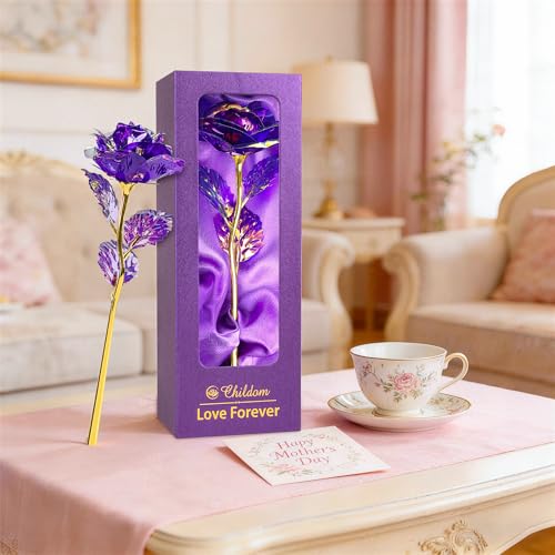 Childom Mothers Day Rose Gifts for Mom,Birthday Gifts for Women,Mothers Day Flowers Gifts for Mom from Daughter Son,Purple Artificial Flowers Gift for Wife,Grandma,Christmas,Valentines,Anniversary - color: Colorful Purple