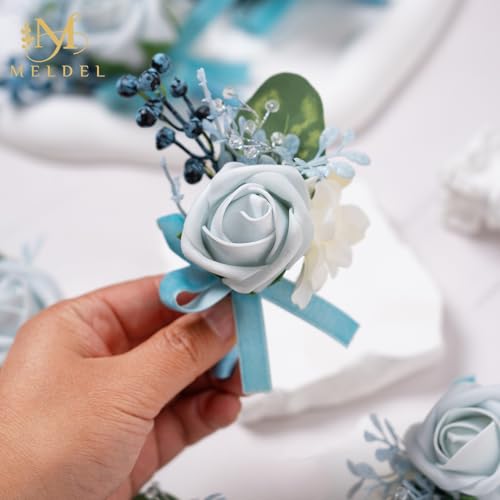 6Pcs Blue Artificial Foam Rose Men Boutonnieres for Wedding Prom | Blue Faux Foam Rose Boutonnieres for Wedding Prom Groom Groomsmen Party Homecoming Graduation Suit Decoration - color: 6pcs Blue-b Boutonniere