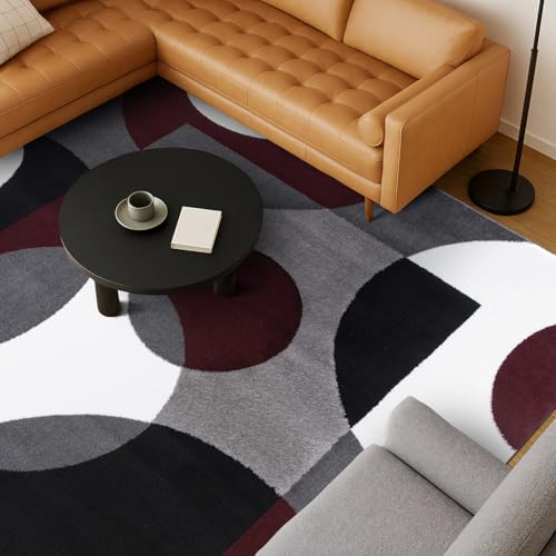 Rugshop Modern Geometric Circles Area Rug, Non-Shedding Carpet with Abstract Circle Design for Living Room Bedroom or Home Office Burgundy 6' 6" X 9' - size: 6'7" x 9' (Rectangular)