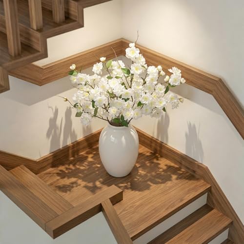 KHOYIME Artificial Cherry Blossom Branches 4PCS White Fake Silk Flowers Faux Long Stems Realistic Cherry Peach Floral Plants Spring Decor for Vase Table Centerpiece Indoor Home Office Wedding Party - color: White