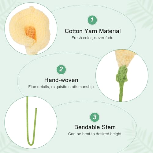 M METERXITY 6-Pack Crochet Flowers, Knitted Artificial Wool Calla Lily for Mother's Day/Wedding/Birthday/DIY Decor, Handmade Knitted Flowers [Yellow] - color: Yellow