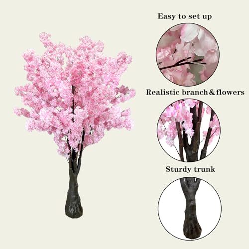 Pink Artificial Cherry Blossom Trees Faux Cherry Blossom Tree Pink Tree for Office Wedding Home Office Living Room House Indoor Outdoor Decor（6.5ft/2m, Pink） - color: Pink