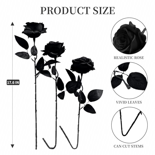 12pcs Rose Artificial Flowers, Fake Rose Silk Flower Bouquet, Faux Roses with Stems - 50cm, Roses Decor for Wedding & Home Decoration (Deep Black) - color: Deep Black