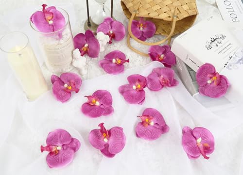 3.35” Purple Orchids Artificial Flowers Heads 15PCS Fabric Flowers for Crafts Faux Orchids for Bridal Shower Wedding Home Party Decor (Purple) - color: Purple