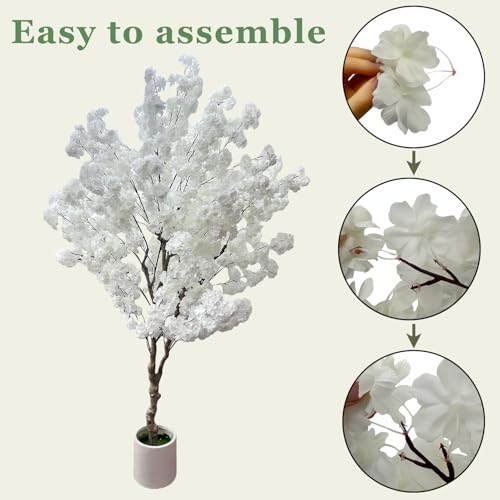 Cherry Blossom Tree 7ft, White Artificial Cherry Tree Fake White Tree for Wedding Party Home Living Room Decor - size: 4ft 10in