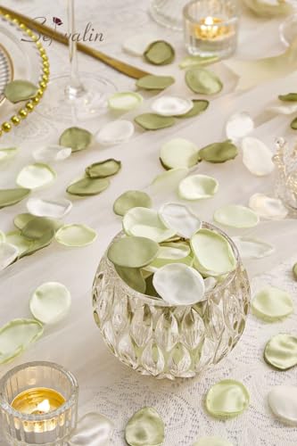 Serwalin 300Pcs Silk Rose Petals Artificial Flower Petals for Weddings Sage Green Fake Rose Petals Flower Girl Aisle Romantic Decor Dinner Table Centerpieces Proposal (3 Color Mixes) - color: Tranquil Sage Green, size: 300pcs
