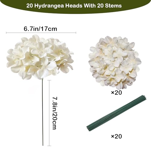 Hydrangea Artificial Flowers, 20 Pcs Champagne Hydrangea Artificial Flowers Bulk, Faux Hydrangea Flowers for Outdoor, Fake Silk Ivory Hydrangea Flowers with Stems for Wedding Decoration Decor - color: Champagne, size: 20 Pcs