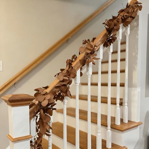 CQURE 12 Pack 84Ft Eucalyptus Garland,Artificial Eucalyptus Willow Leaves Table Greenery Garland Wreath Vines for Wedding Party Table Fireplace Bedroom Wall Room Decor - size: 84Ft-12Pack-Willow-Brown