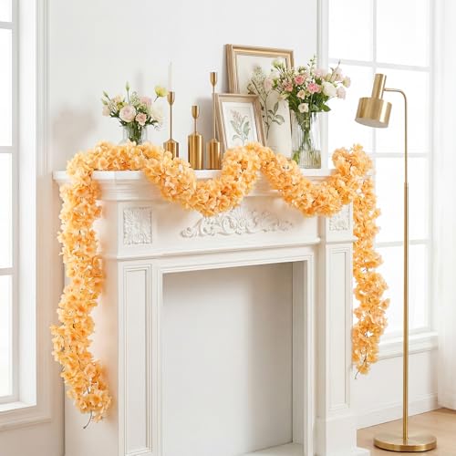 4 PCS Cherry Blossom Garland Artificial Silk Flower Vine Hanging Floral Decor for Wedding Arch Party Home Garden Wall Decoration (Champagne) - size: 70in-4pcs-Champagne