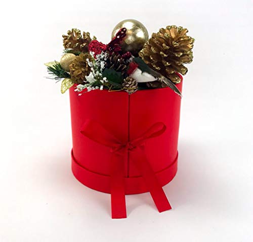 UNIKPACKAGING Premium Quality Round Flower Box, 2 TIER, Size 7.8 dia. x 7 inch, for Luxury Style Flower Arrangements (Red) - color: Red