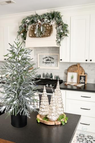 3FT Snow Flocked Artificial Norfolk Pine Tree in Pot, Real Touch Artificial Topiary Tree Small Faux Tabletop Christmas Tree for Front Porch Kitchen Home Indoor Outdoor Decor - style: 3ft Snow-Flocked