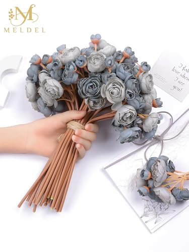 32Pcs Ranunculus Artificial Flowers, Dusty Blue Fake Peonies, Real Touch Silk Faux Mini Ranunculus Filler Flowers Bulk for DIY Wedding Bouquet, Vase Centerpieces, Bridal Shower Decor - color: Dusty Blue