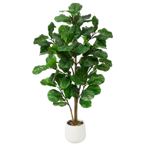 Faux Fiddle Leaf Fig Tree 5ft Tall Indoor Fake Tree in White Pot with 70 Leaves Artificial Ficus Lyrata House Plant for Indoor Home Office Bedroom Living Room Decor Perfect Housewarming Gift - color: Fiddle Leaf Fig 5ft