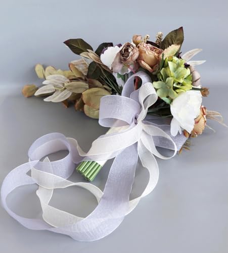 9.8 Inch Vintage Cascading Bridal Bouquet Waterfall Cascade Wedding Bouquet Bride with Artificial Rose Flower Rustic Boho Wedding Bouquet Dusty Green and Dusty Purple - color: Dusty Green & Dusty Purple