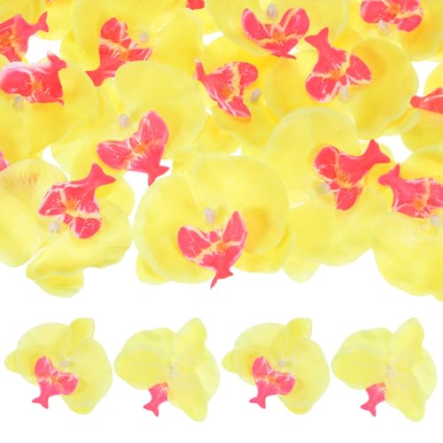 M METERXITY 20-Pack Artificial Orchid Flower Heads, Silk Faux Butterfly Flowers Head for Wedding/Bouquet/Bridal/Party Decor, Fake Phalaenopsis Petals Bulk [3.54 Inch, Yellow] - color: Yellow, size: 3.54 Inch