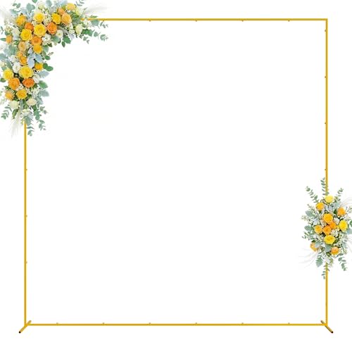 Wokceer Wedding Arch Backdrop Stand Square 8 x 8 FT Wedding Arches for Ceremony Metal Balloon Arch Frame for Wedding Birthday Party Garden Arbor Anniversary Event Decor - color: Gold, size: 8FT x 8FT