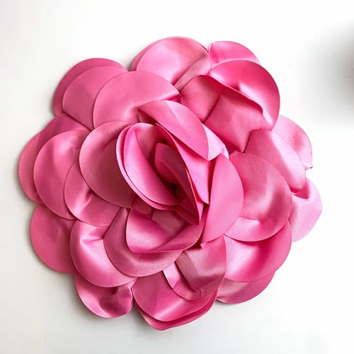 Heyiwell Large Satin Fabric flower for Brooch Pin Wedding Party Dance Dress Suit Clothes Head Hair Accessories DIY Decor 9.45"Inch - color: Pink