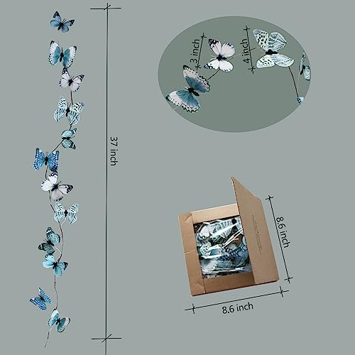 Artificial Butterfly Garland, Fake Butterfly Decorative Vines, DIY 3D Unique Hanging Decor for Home Wall, Easter, Spring, Flowers, Party, Wedding Arch, Shopping (Lake Blue) - color: Lake Blue