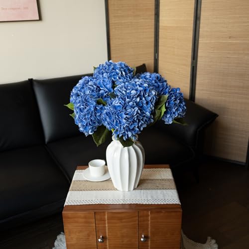 DUYONE 22" Real Soft Touch Hydrangea Artificial Flowers Realistic,Large Long Stem Fake Flowers Full Latex Faux,Wedding Bouquet,Party Home Decor,Garden Office Room Table Centerpieces Klein Blue 3Pcs - color: Klein Blue, size: 3Pcs