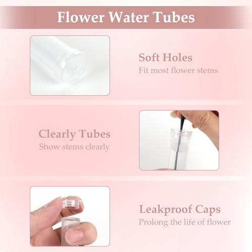 50 Pcs Flower Water Tubes with 50 Pcs White Single Rose Sleeve Single Rose Holder for Bouquets Flower Vials Individual Single Stem Floral Wrapping Bag for Mother's Day Graduation Florist Supplies - color: White, size: single flower wrap